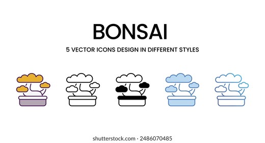 Iconos de bonsai conjunto de Vector ilustración de stock.