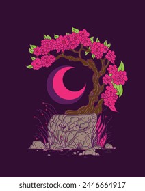 bonsai illustration design for sukajan is mean japan traditional cloth or t-shirt with digital hand drawn Embroidery Men T-shirts Summer Casual Short Sleeve Hip Hop T Shirt Streetwear