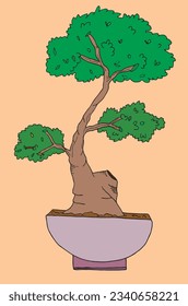 Bonsai illustration image. 
Hand drawn image artwork of a bonsai, 
Simple cute original logo.
Hand drawn vector illustration for posters, cards, t-shirts.
