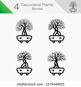 Bonsai japanese art, decorative plants and illustration. Seamless vector designs