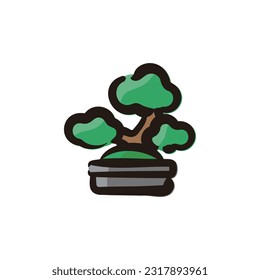 Bonsai - Japanese traditional culture icon (Hand-drawn line, colored version)