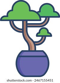 bonsai Lamp linear color vector illustration