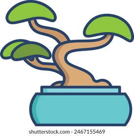 bonsai Lamp linear color vector illustration