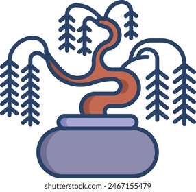 bonsai Lamp linear color vector illustration