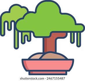 bonsai Lamp linear color vector illustration