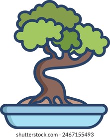 bonsai Lamp linear color vector illustration