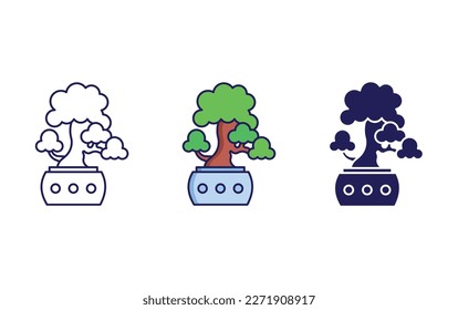 bonsai line and solid illustration icon