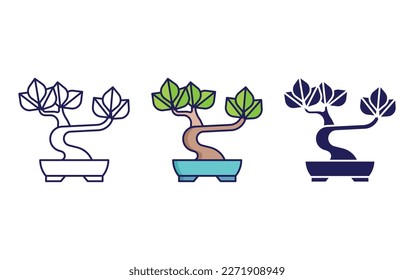 bonsai line and solid illustration icon