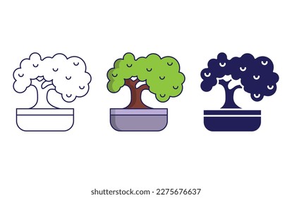 Bonsai line and solid illustration icon