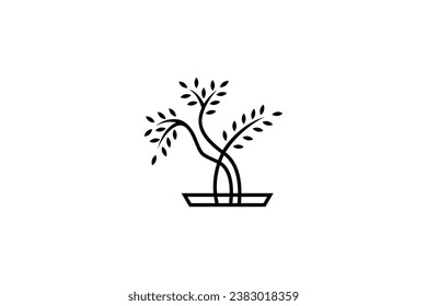 Bonsai Logo Design Icon Vector