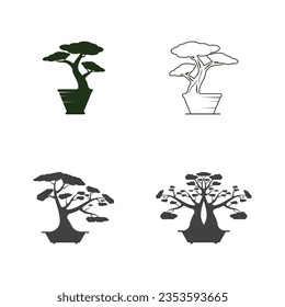 Bonsai logo design. Japanese Mini Small Plant Tree Silhouette logo design