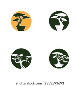 Bonsai logo design. Japanese Mini Small Plant Tree Silhouette logo design