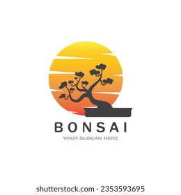 Bonsai logo design. Japanese Mini Small Plant Tree Silhouette logo design
