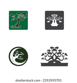 Bonsai logo design. Japanese Mini Small Plant Tree Silhouette logo design