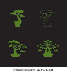 Bonsai logo design. Japanese Mini Small Plant Tree Silhouette logo design