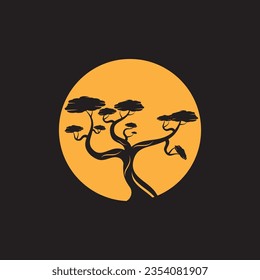 Bonsai logo design. Japanese Mini Small Plant Tree Silhouette logo design