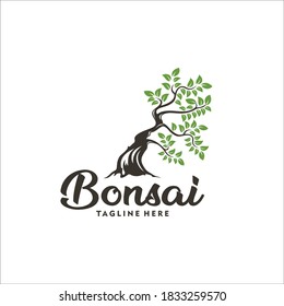 bonsai logo design silhouette icon vector