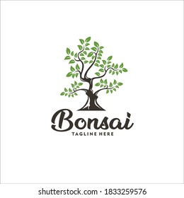 bonsai logo design silhouette icon vector