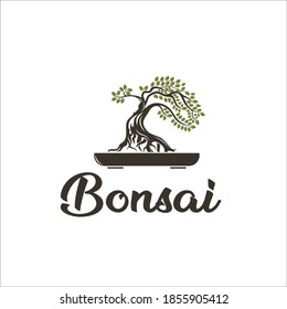 bonsai logo design silhouette icon vector