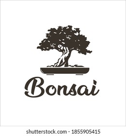 bonsai logo design silhouette icon vector