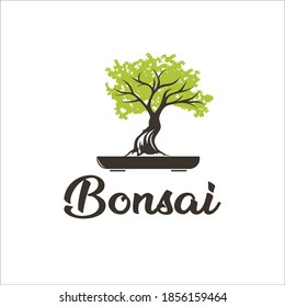 bonsai logo design silhouette icon vector