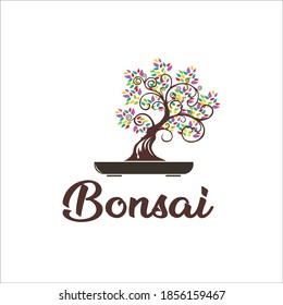 bonsai logo design silhouette icon vector