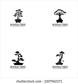 Bonsai logo design silhouette icon vector