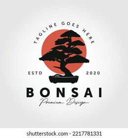 bonsai logo design silhouette icon vector