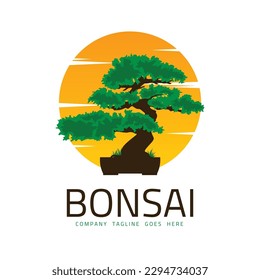 bonsai logo design silhouette icon vector