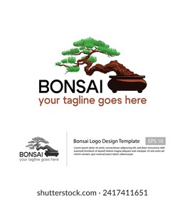 Bonsai Logo-Design-Vorlage, mit Bonsai in kaskadierten Stil.