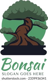 Bonsai Logo. Icon Vector Illustration of Bonsai Logo Design Template Tree In Flat Design Style