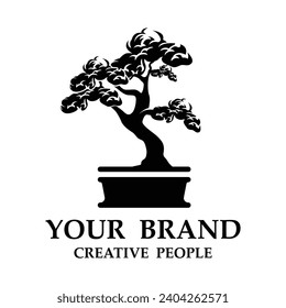 bonsai Logo Vorlage Vektorgrafik Design. Logo geeignet für Bonsai-Fans oder Pflanzenbetriebe.