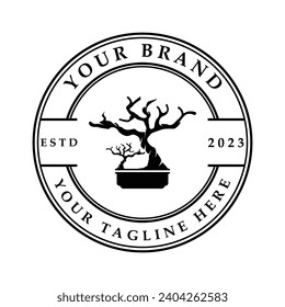 bonsai Logo Vorlage Vektorgrafik Design. Logo geeignet für Bonsai-Fans oder Pflanzenbetriebe.