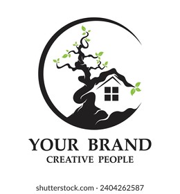 bonsai Logo Vorlage Vektorgrafik Design. Logo geeignet für Bonsai-Fans oder Pflanzenbetriebe.