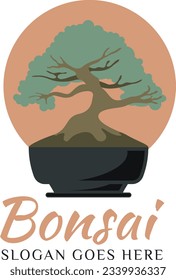 Bonsai Logo. Bonsai Vector Logo Design Tree Vector In Flat Design Style