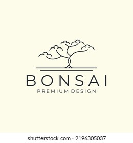 bonsai with minimalist linear style logo vector design icon template illustration