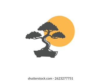 bonsai and moon illustration for icon and logo design
