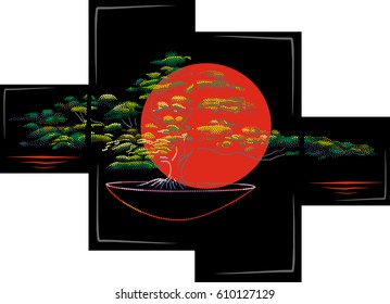 Bonsai on the background of the sun