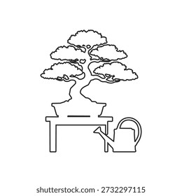 bonsai umreißen Symbol Baum auf Tabelle Bewässerung kann Pflanzenpflege Illustration