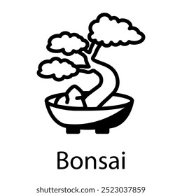 Bonsai plant icon in drawing style 