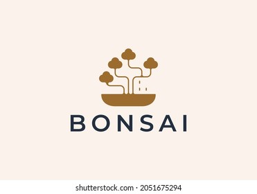 Bonsai Plant Logo Design Inspiration. Vector illustration of unique bonsai. Modern Icon Design Vector.
