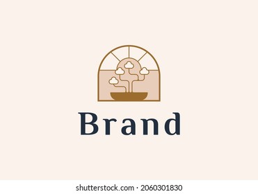 Bonsai Plant Logo Design Inspiration. Vector illustration of unique bonsai. Modern Icon Design Vector.
