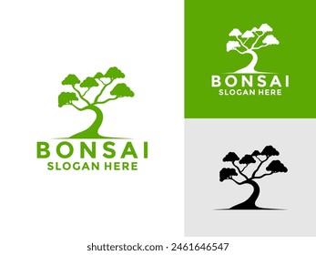 Bonsai plant tree logo icon design template, bonsai logo design silhouette,