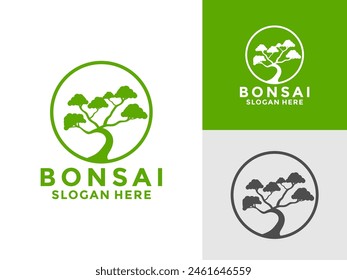 Bonsai plant tree logo icon design template, bonsai logo design silhouette,
