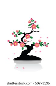 Bonsai plum blossom vector illustration.
