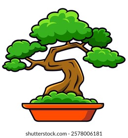 bonsai in a pot cartoon illustration
