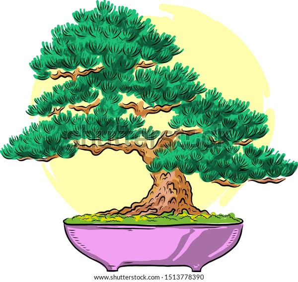 Bonsai Pot Mini Tree Color Illustration Stock Vector Royalty Free 1513778390