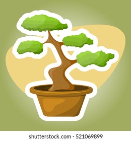 Bonsai in the pot. Vector illustration in cartoon style