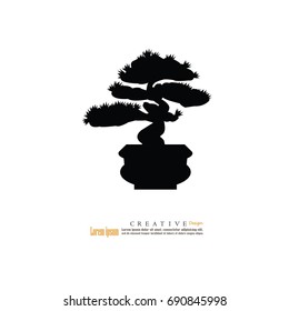 Bonsai with potted icon. vector illustration.