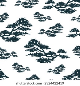 Bonsai seamless pattern. Vector background with oriental motives. Japanese art for  textile, texture and wrapping paper.